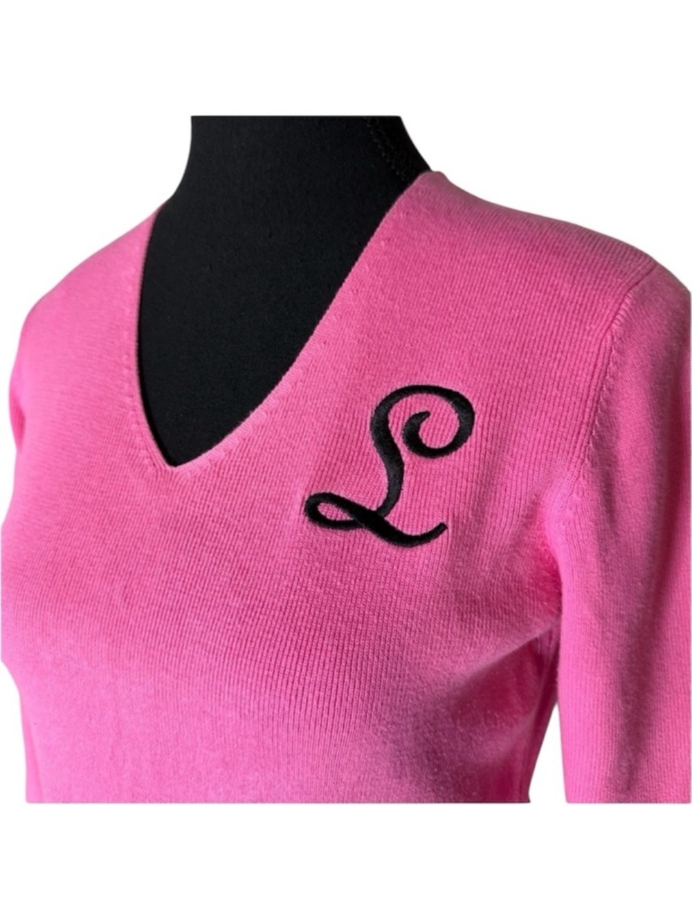 DESIGNERS ORIGINALS PETITE Pink V Neck Knit Pullover Sweater L Embroidered Small